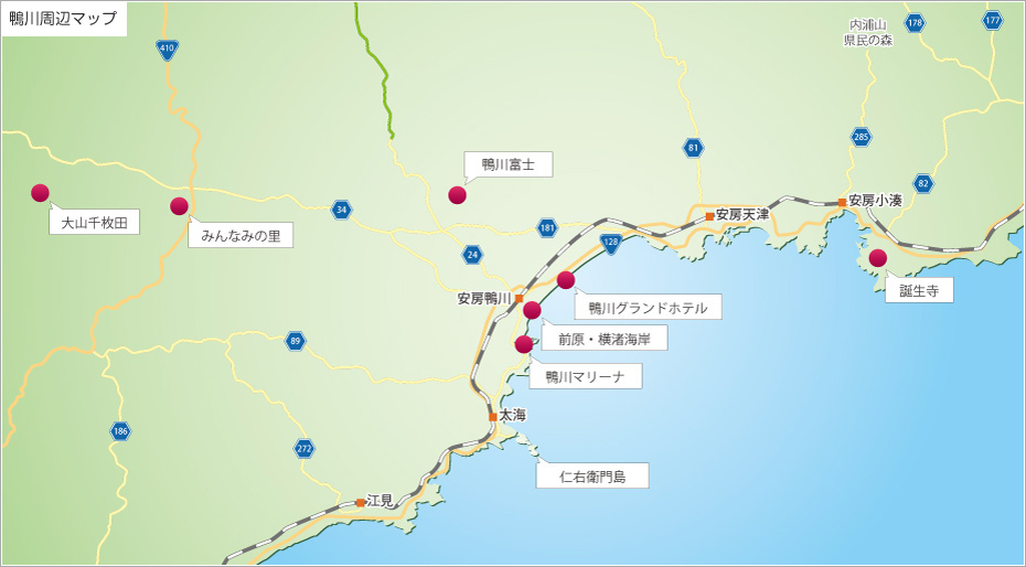 鴨川周辺の観光スポットを図示した地図の画像です。